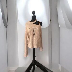 Chic Me Tan Off-the-Shoulder choker neckline Sweater L